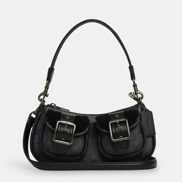 NWT COACH Ashton Baguette Bag CY658 In Signature Canvas w Shearling AUTHNTC New! - Picture 6 of 11